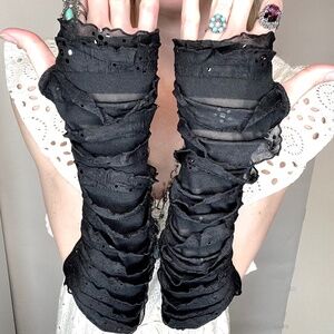 Black Sequin Gloves Ruffle Arm Warmers Goth Mummy Costume Striped